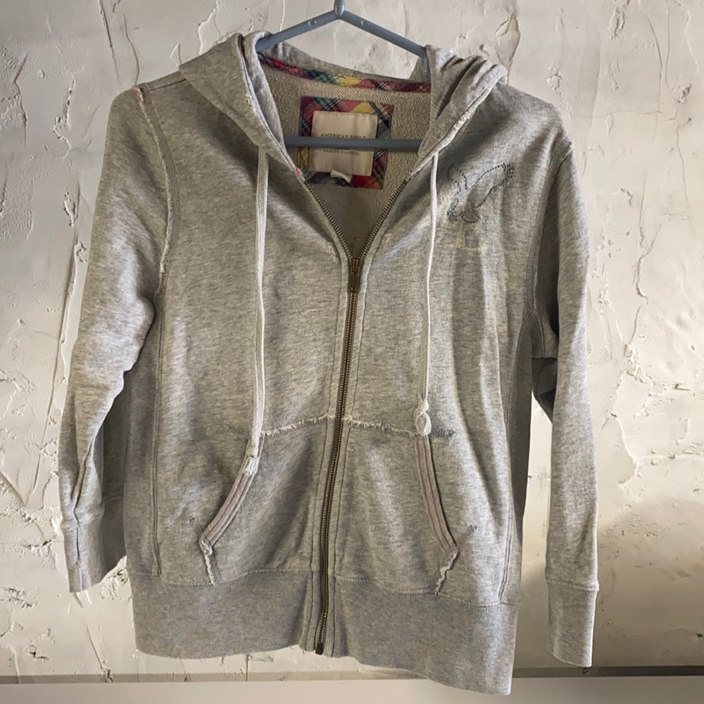 American Eagle Distressed 3/4 Sleeve Hoodie